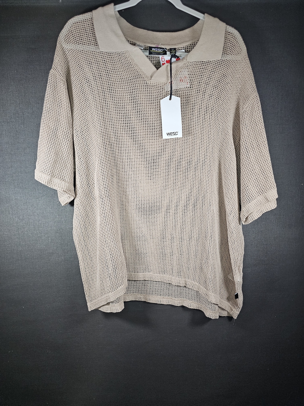 WESC Beige Open Weave Polo Shirt